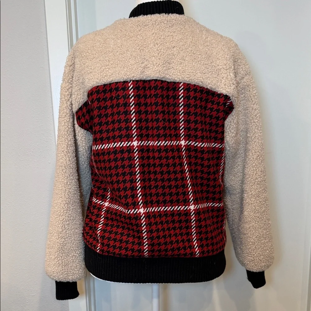 Ro & De Faux Shearling Varsity Bomber Jacket Women’s Small Red Plaid